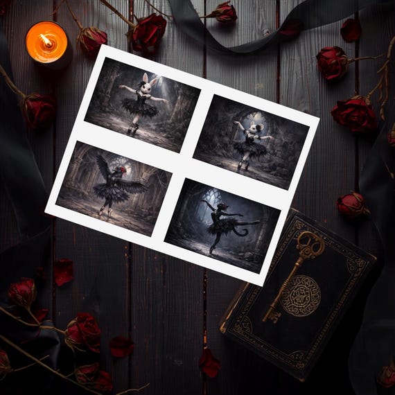 Gothic Ballerina Sticker Sheets | Mouse, Bunny, Raven, Cat Dancers (Vinyl)