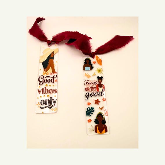Acrylic Bookmark with Ribbon | Black Woman Art, Melanin Book Lover Gift