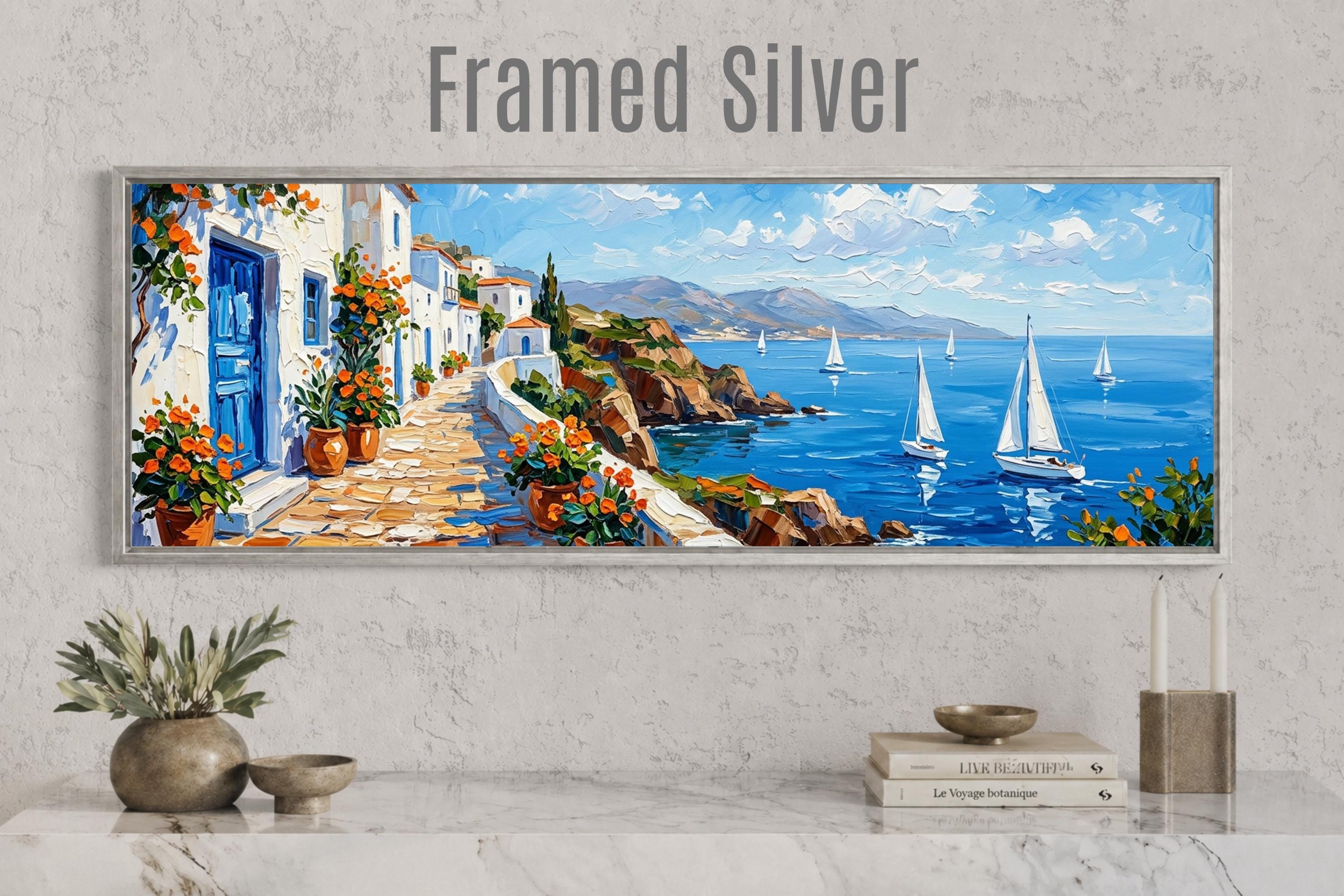 Mediterranean Sea View Panoramic Canvas Print, Greek Coastal Path