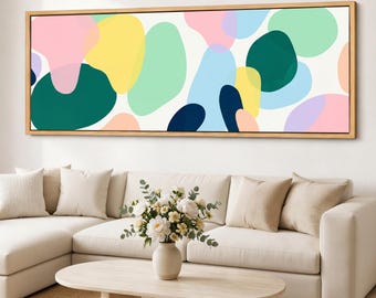 Pastel Abstract Canvas Wall Art Framed Minimalist Wide Panoramic Giclee Print Color Field Artwork for Living Room Decor