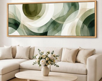 Arte mural Arco de salvia, impresión abstracta en lienzo verde, obra de arte Anillo de oliva, decoración mural panorámica enmarcada de estilo Bauhaus moderno