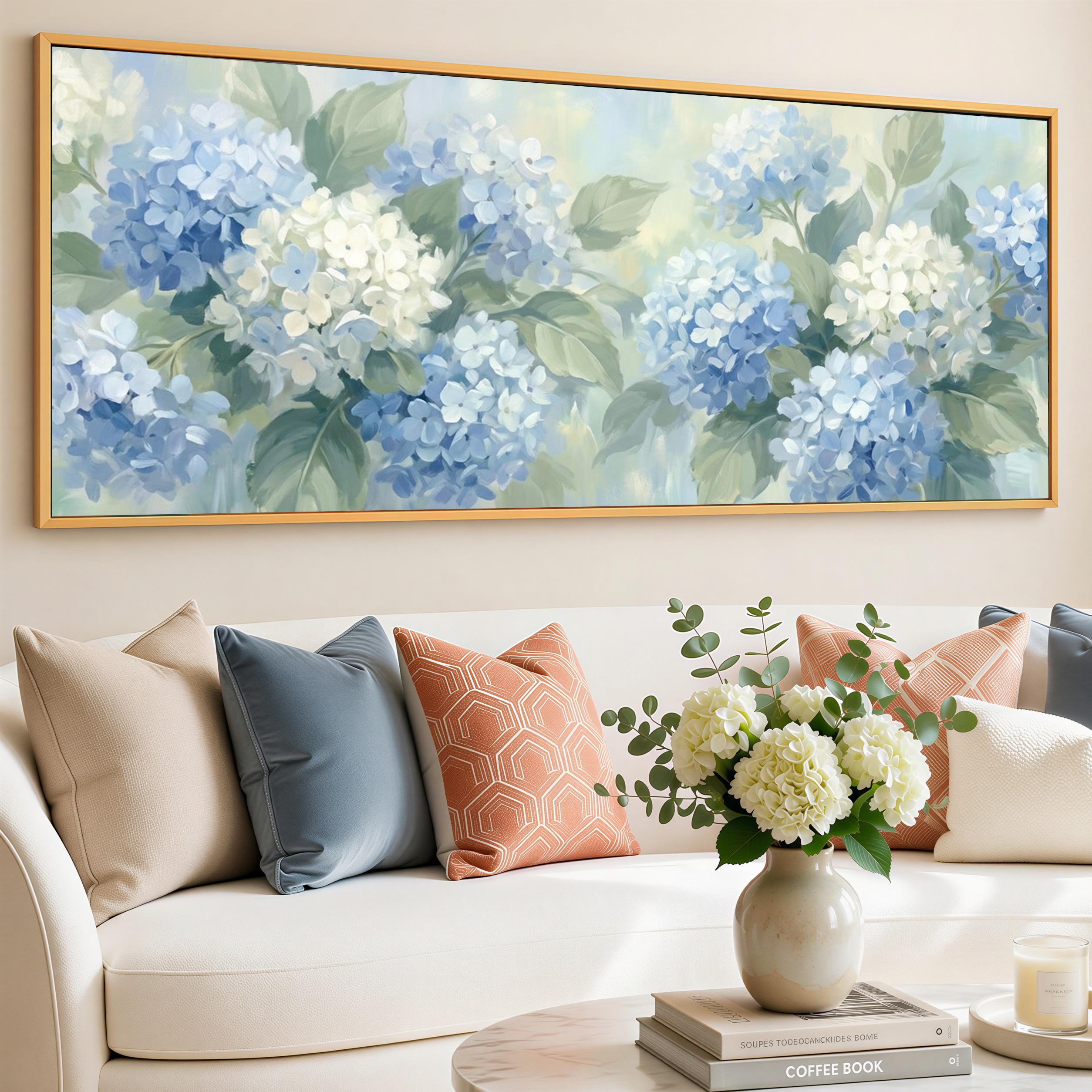 Blue Hydrangea Canvas Wall Art, Soft Blue White Botanical Floral Giclee ...