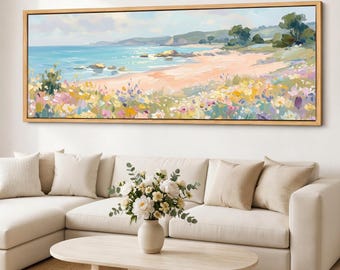 Pastel Coastal Canvas Print, Beachside Wall Art, Seaview Shoreline Canvas, Extra Wide Ocean Landscape Decor