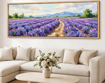 Lavender Field Canvas Print, Provence Landscape Wall Art, Rustic Farmhouse Decor, Panoramic Purple Flower Canvas