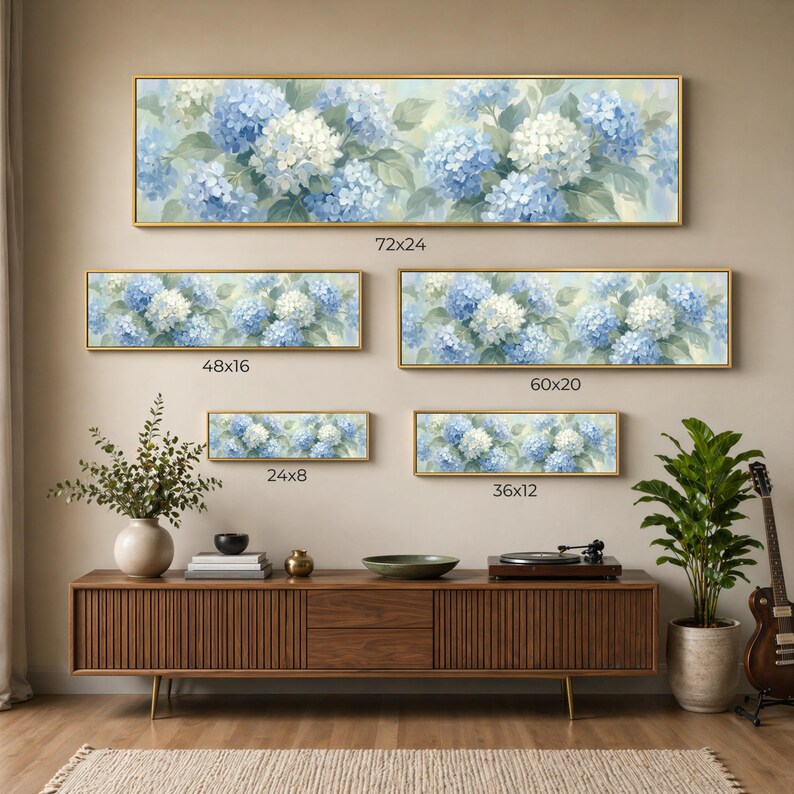 Blue Hydrangea Canvas Wall Art, Soft Blue White Botanical Floral Giclee ...