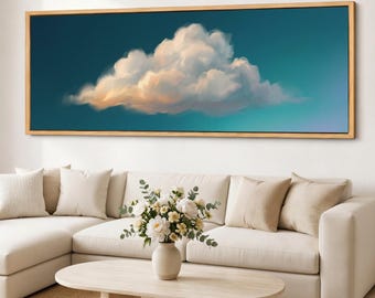 Cloud Canvas Wall Art, Panoramic Sky Canvas Print, Serene Blue Cloud Wall Decor, Extra Long Giclee Cotton Canvas