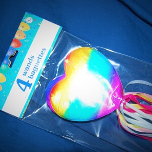 gay pride lgbtq heart shaped rainbow multi color ribbon wands party gag favors / 4 ct