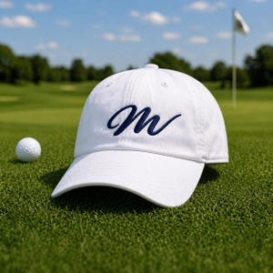 Gorra Norwood NW con diseño cursivo – Gorra de golf de lujo con logotipo en cursiva – Gorra minimalista azul marino con monograma