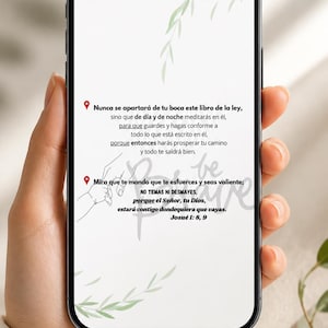 Puede incluir: Un smartphone muestra una cita motivacional en español, con un diseño minimalista y acentos de hojas verdes. El texto está sobre un fondo blanco, con un fondo suave y borroso.