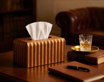 Fluted Tissue Box Cover | Art Deco Ribbed Bathroom Decor, Luxe Home Caddy