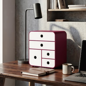 Organiseur de bureau minimaliste à 5 tiroirs | Boîte de rangement de bureau arrondie, porte-fournitures de bureau
