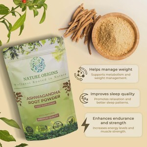 Puur ashwagandha-wortelpoeder – Indiaas ginseng-adaptogeensupplement afbeelding 4