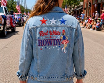 Chaqueta vaquera roja y blanca, atuendo patriótico de vaquera del oeste, ropa para conciertos country.