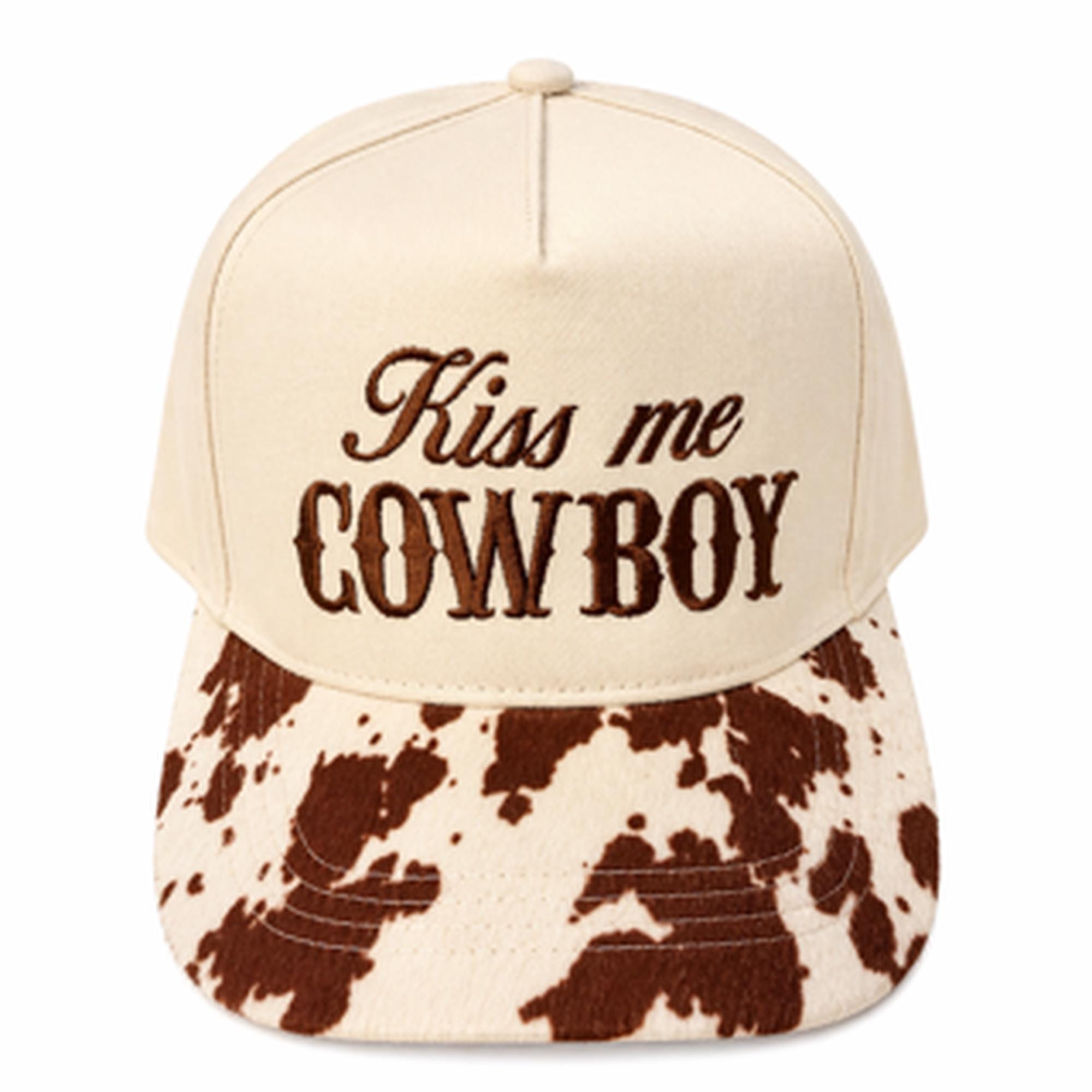 Kiss Me Cowboy Trucker Hat | Cow Print Western Snapback  display picture 1