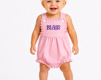 Pelele rosa personalizado / Conjunto bordado para bebé niña / Nombre o monograma personalizado / Pelele con volantes