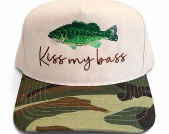 Gorra tipo camionero Kiss My Bass / Gorra de pesca con bordado de camuflaje, Lake Life Snapback