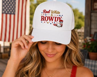 Gorra de camionero roja y blanca estilo Rowdy / Gorra de vaquera patriótica, atuendo para concierto country