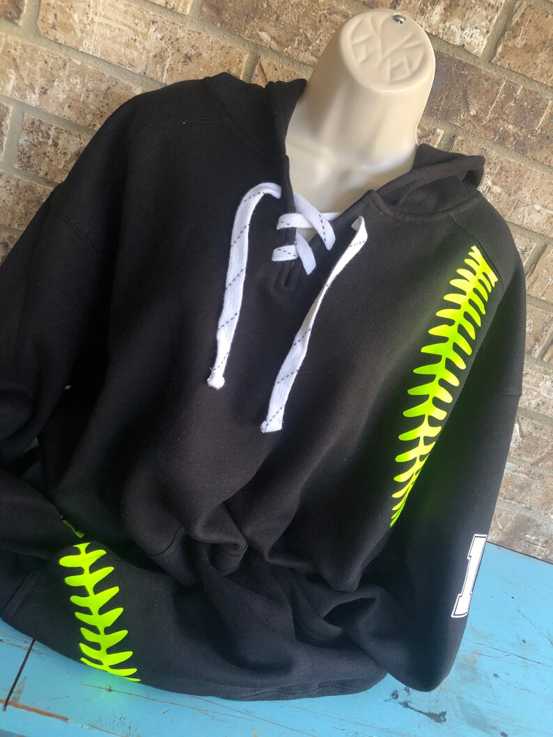 Softball Hoodie With Lace up Front and Softball Yellow Laces Etsy