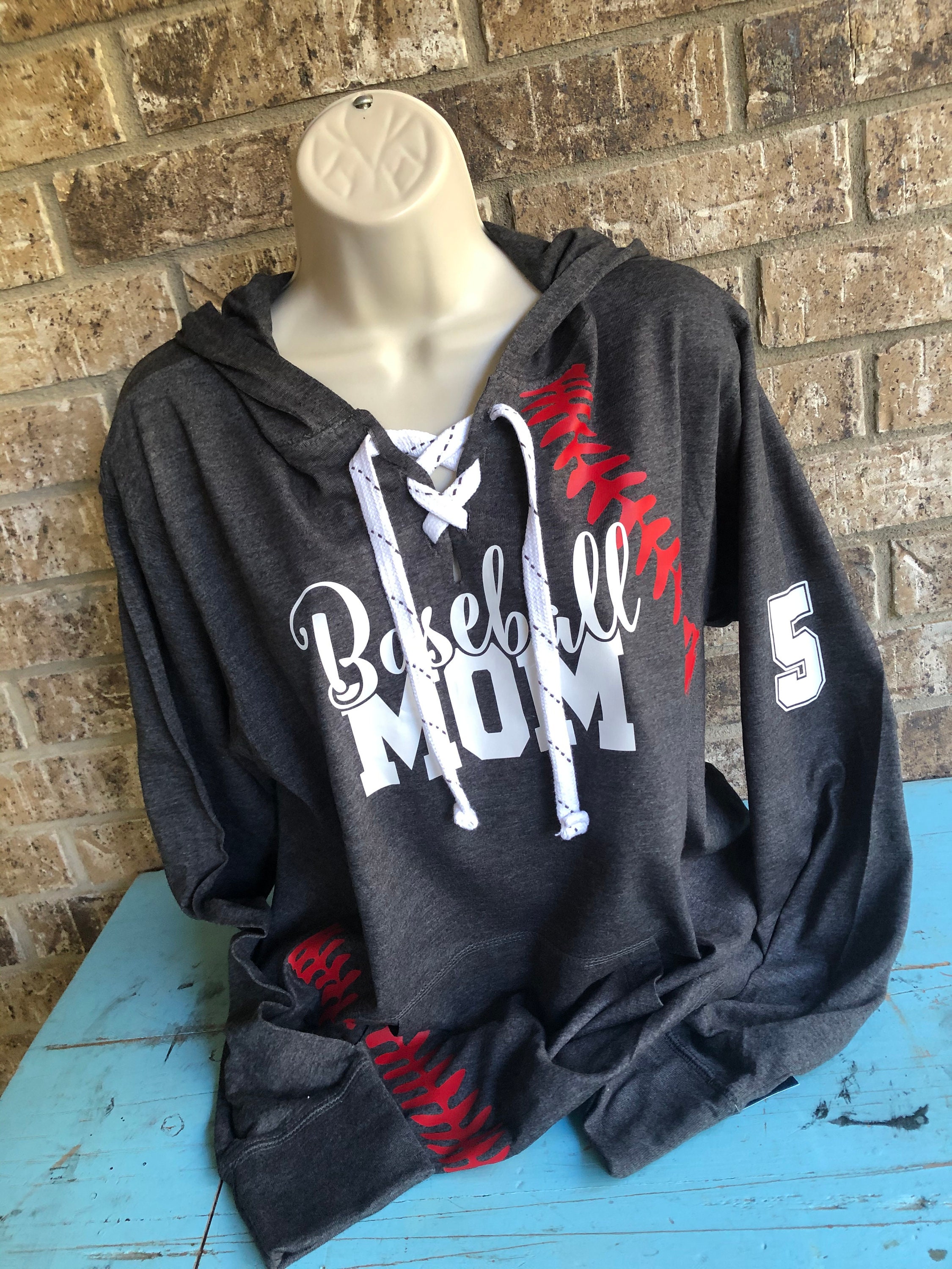 Baseball Mom Hoodie With Lace up Front 