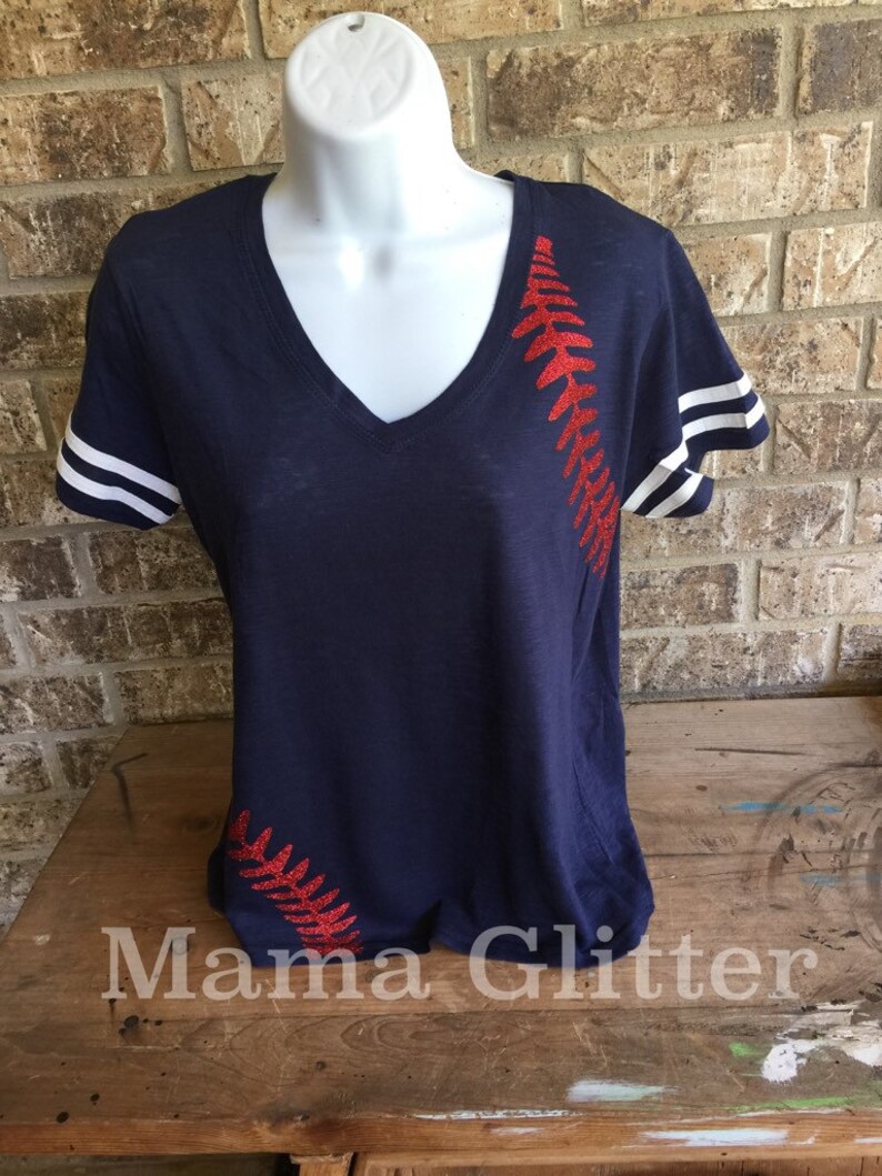 Baseball Laces Tshirt Baseball Mom Shirt Short Sleeve V Etsy