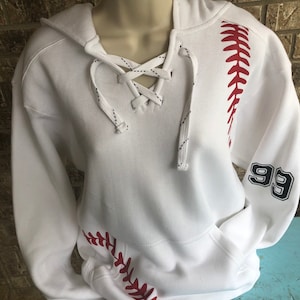 Baseball Hoodie with lace up front and baseball laces on the sides | Baseball sweatshirt | baseball mom hoodie | Baseball Hoody- UNISEX