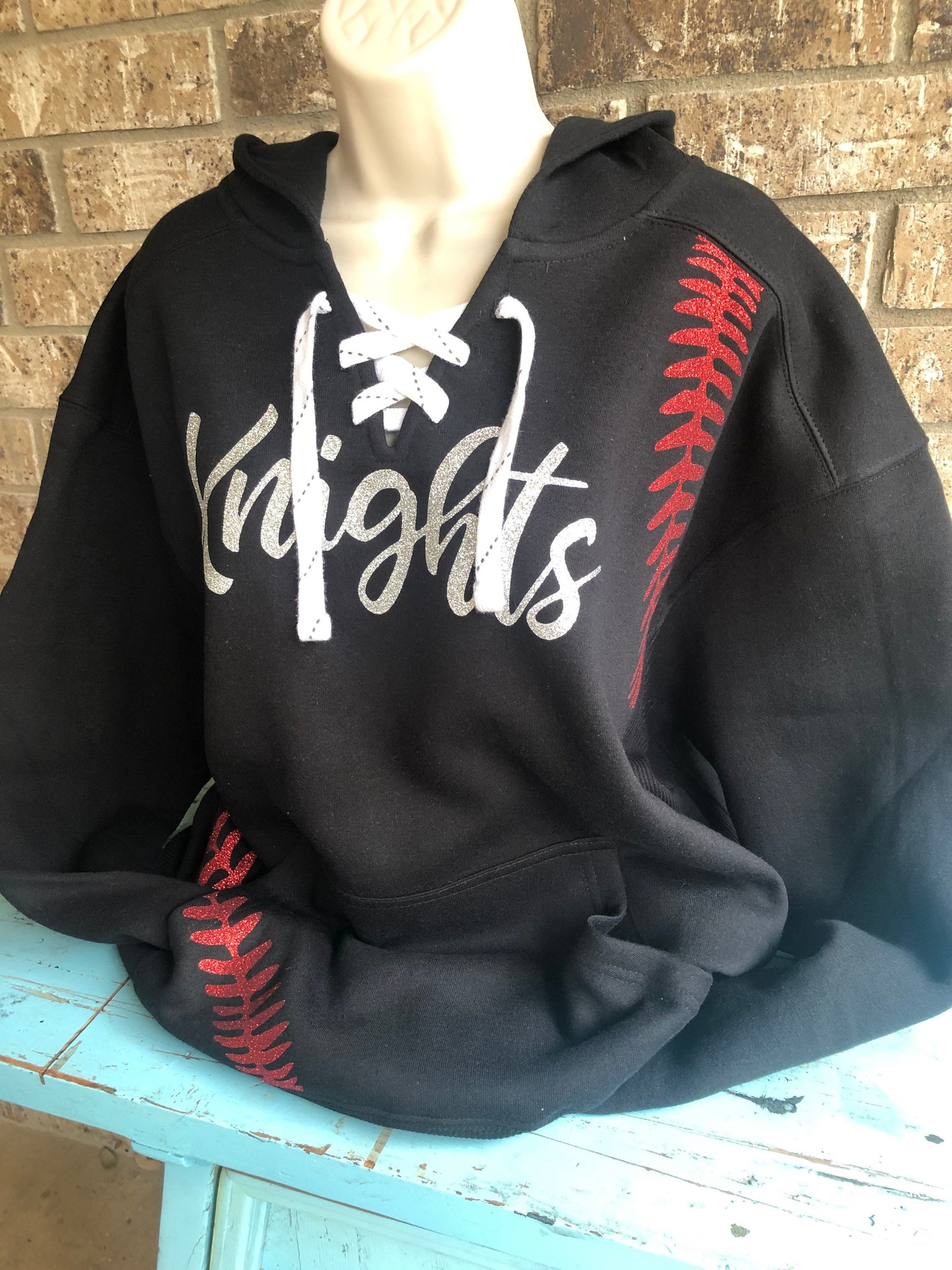 Baseball Team Name Hoodie Lace up Front and Baseball Laces Etsy