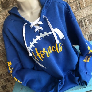 Football Hoodie with lace up front and football laces with name- Matte | Football sweatshirt | Football mom hoodie | custom football Hoody