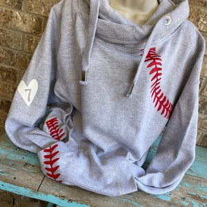 Baseball Mom Crossover Hoodie with baseball laces and number in heart | Baseball sweatshirt | baseball hoodie | baseball Sweater