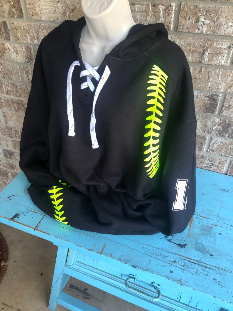 Softball Hoodie With Lace up Front and Softball Yellow Laces Etsy