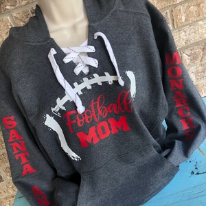 Football Mom Hoodie with lace up front and football laces - Red matte- Can personalize colors| Football sweatshirt |custom football Hoody