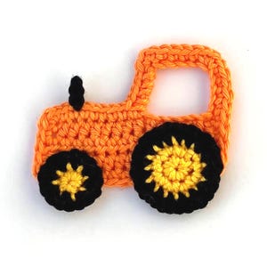 Crochet applique, crochet, 1 large orange applique tractor, cardmaking, scrapbooking, appliques, craft embellishments, sewing accessories