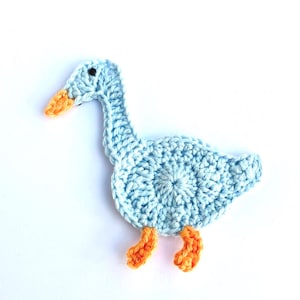 Crochet Goose Applique, Pale Blue Cotton, Handmade Embellishment