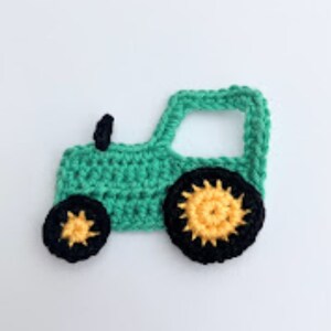 Crochet applique, crochet, 1 small green applique tractor, cardmaking, scrapbooking, appliques, handmade, sew on patches embellishments