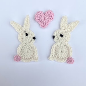 Crochet Rabbit Appliques, Cream & Pink, Valentine's Craft (2-Pack small bunnies) Easter appliques