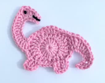 Crochet dinosaur, Crochet applique, 1 large candy pink applique dinosaur. Cardmaking, scrapbooks, craft embellishment, sew on patch