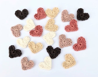 Crochet hearts, Crochet applique, 20  small crochet hearts, cardmaking, scrapbooking, appliques, handmade, sew on patches. embellishments