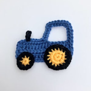 Crochet applique, crochet, 1 small blue applique tractor, cardmaking, scrapbooking, appliques, handmade, sew on patches embellishments