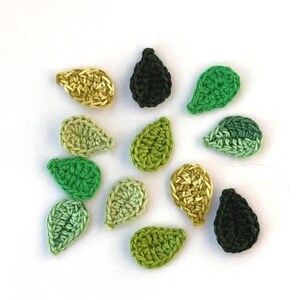 Crochet, Crochet appliques, 12 small green applique leaves, cardmaking, scrapbooking, appliques, craft embellishments, sewing accessories image 1