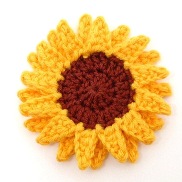 Applique au crochet, fleurs au crochet, 1 grand tournesol au crochet, carterie, scrapbooking, appliques, fait main, coudre des patchs. embellissements