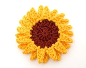 Crochet applique, crochet flowers, 1 large crochet sunflower, cardmaking, scrapbooking, appliques, handmade, sew on patches. embellishments
