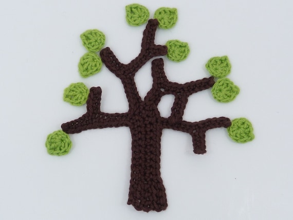 Crochet Crochet applique 1 crochet tree & 10 crochet leaves | Etsy