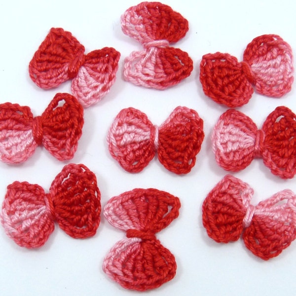 SALE Crochet bows, Crochet applique, 9 small applique bows, cardmaking, scrapbooking, appliques , handmade, sew on patches. embellishments