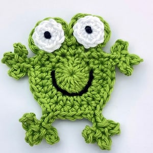 Crochet applique, 1 large apple green crochet  frog. Cardmaking, scrapbooking, appliques, handmade, sew on patches embellishments