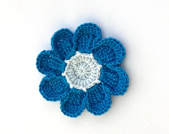 Crochet appliques, 1 large blue crochet flower, cardmaking, scrapbooking, appliques, craft embellishments, sewing accessories