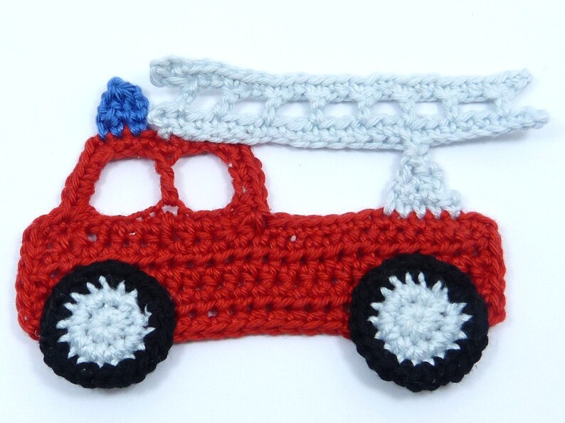 Crochet applique fire truck 1 small crochet fire engine | Etsy