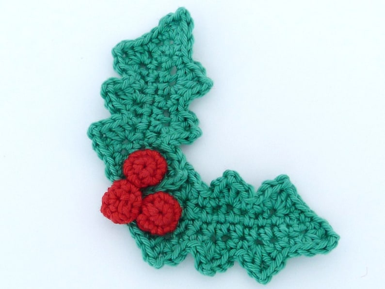 Christmas crochet appliques 2 handmade crochet holly leaves | Etsy