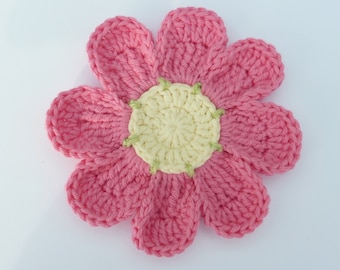 Crochet appliques, 1 extra large sugar pink crochet flower,  cardmaking, scrapbooking, appliques, craft embellishments, sewing accessories
