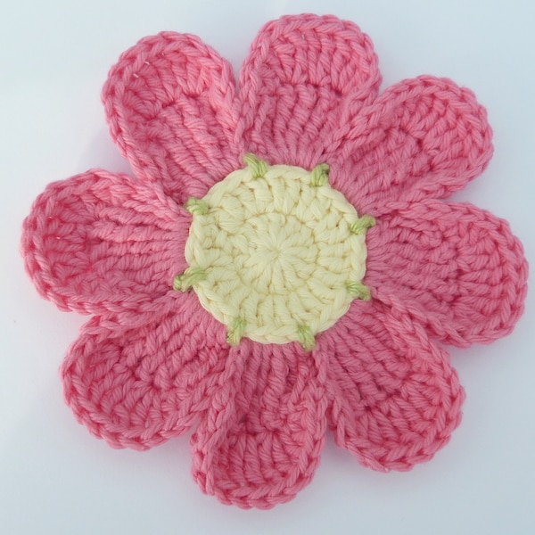 Appliques au crochet, 1 extra grande fleur de crochet rose sucre, carderie, scrapbooking, appliques, embellissements artisanaux, accessoires de couture