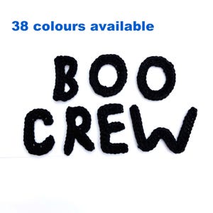 7  Applique letters, Crochet applique, 7 crochet letters spelling BOO CREW, cardmaking, scrapbooking, Halloween handmade, sew on patches