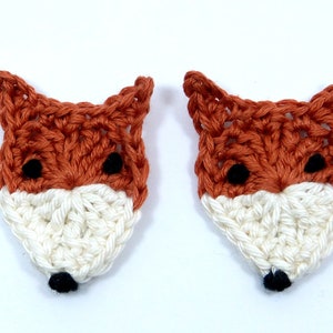 Crochet applique, crochet fox faces.  Rust applique fox faces,  scrapbooking, appliques, craft embellishments, sewing accessories